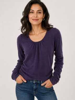 Design History 100% Pure Cashmere Purple Ruched Sweater M Soft Girl Quiet Luxury